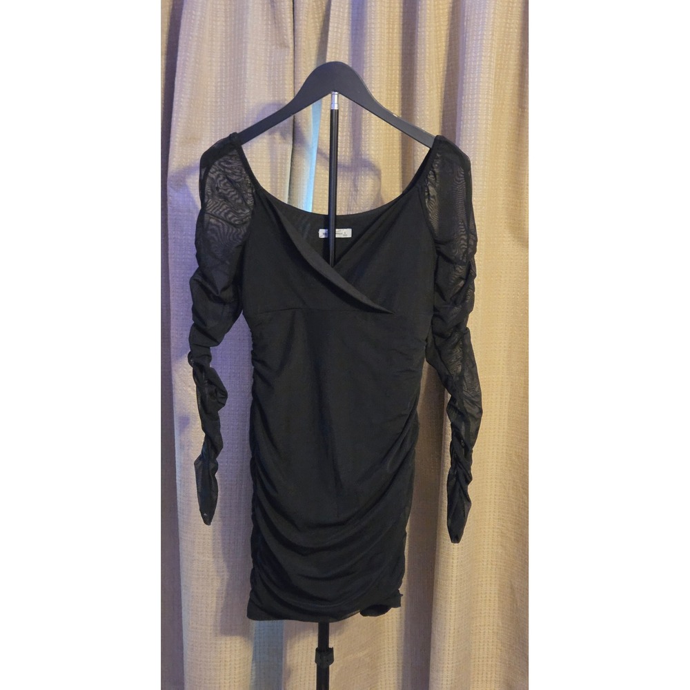 Hollister Long Sleeve Ruched Mesh Bodycon Mini Dress Women's Size Small Black
